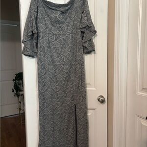 Beautiful Elegant Gray Lace Dress With Front Split